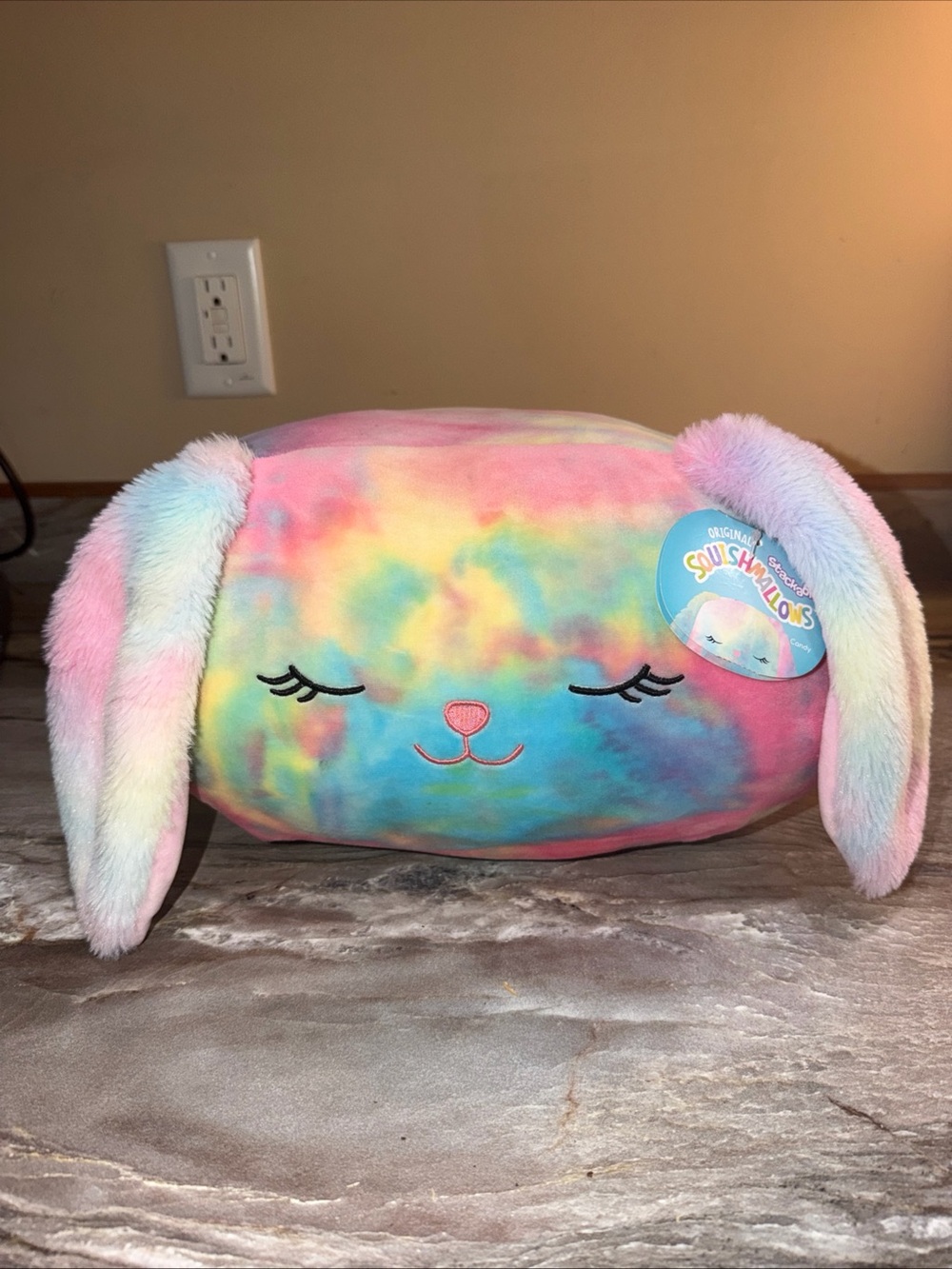 Squishmallows Rainbow CANDY Tie-Dye Bunny Plush - Pink Blue Yellow